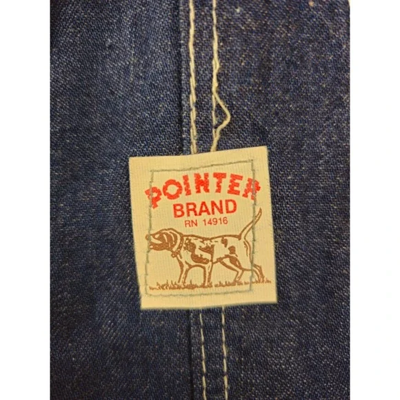 VTG Pointer Brand Low Back Bib Denim Overalls Dark 32x28.5 Made In USA Workwear - Picture 4 of 6
